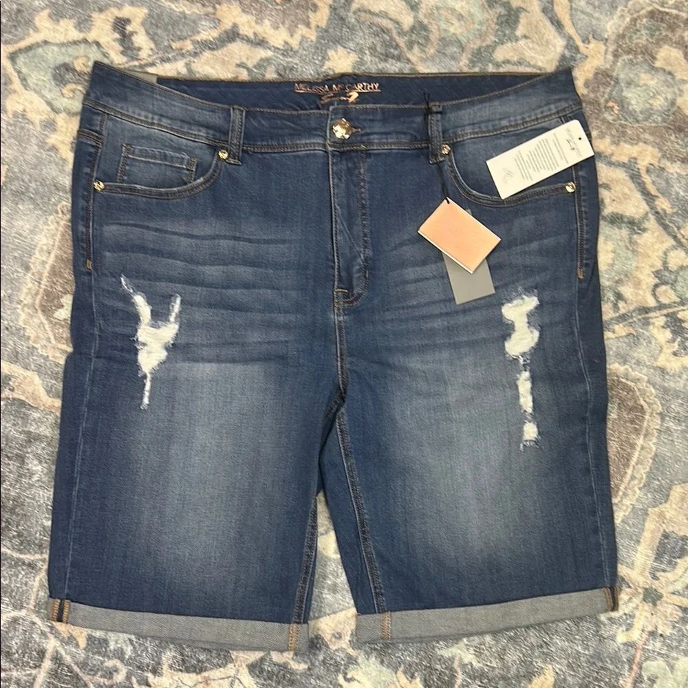 Melissa McCarthy Seven7 Blue Jean Shorts with Distressed Details